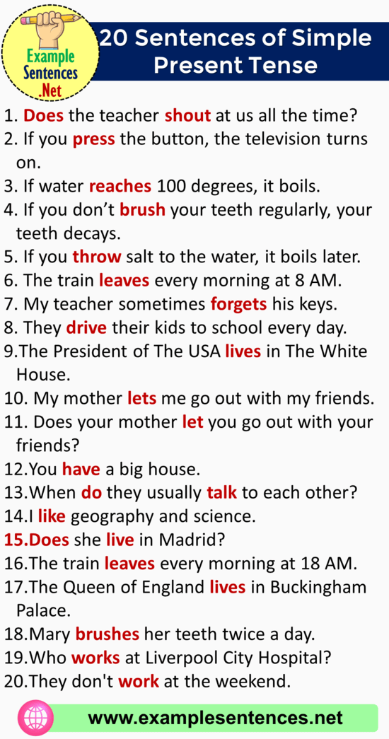 Write Ten Sentences Of Simple Present Tense