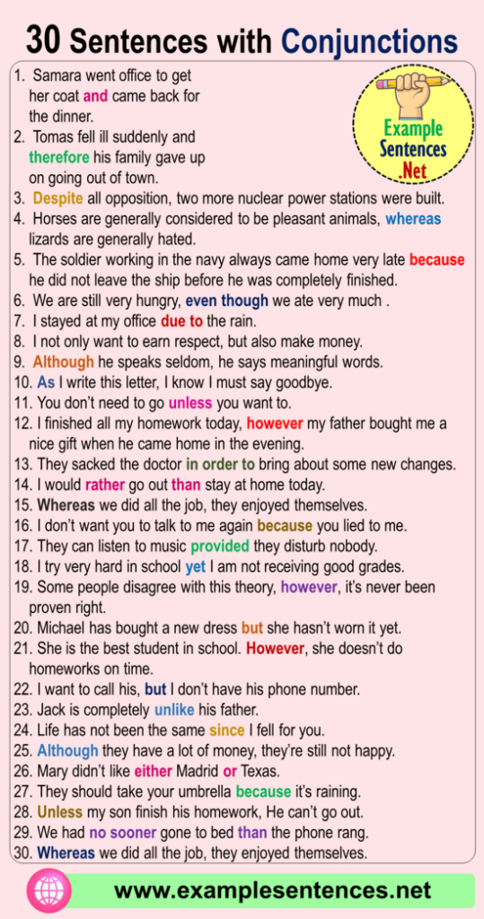 30 Sentences with Conjunctions, Example Sentences with Conjunctions ...