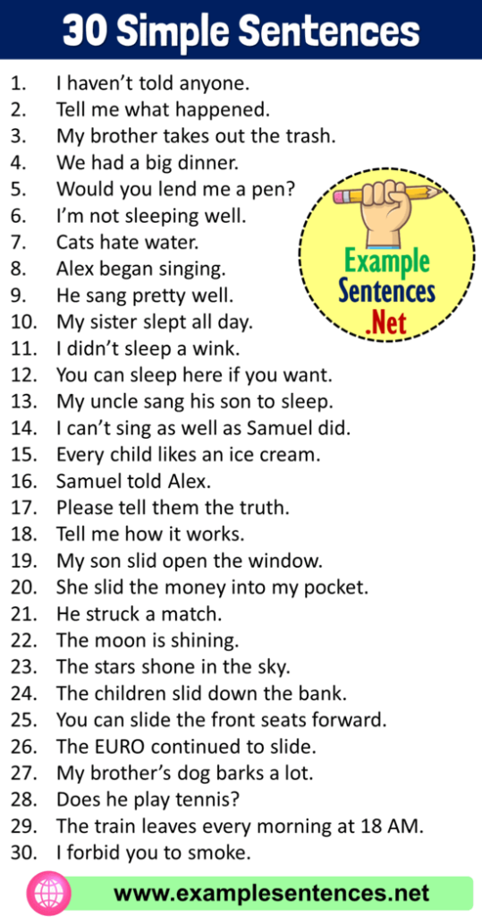 30 Simple Sentences Examples, 30 Example of Simple Sentence - Example ...