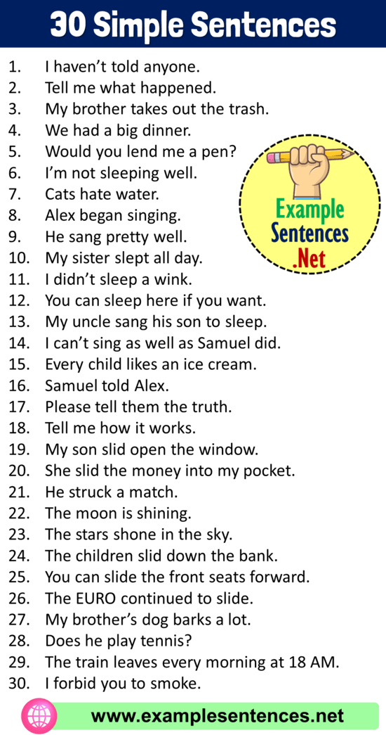30 Simple Sentences Examples, 30 Example of Simple Sentence