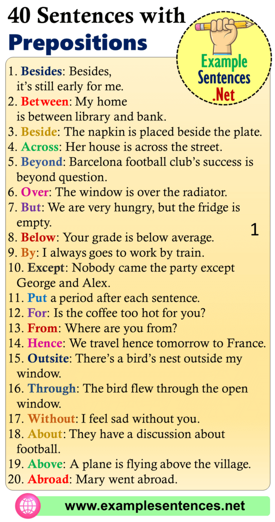 40 Sentences with Prepositions, Definition and Example Sentences