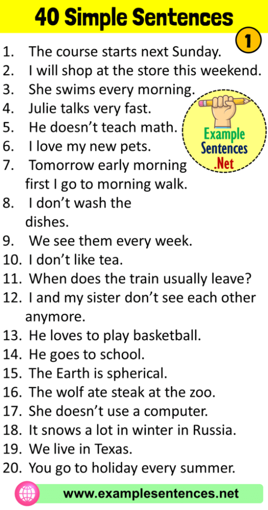 40 Simple Sentences Examples, 40 Example of Simple Sentence - Example ...