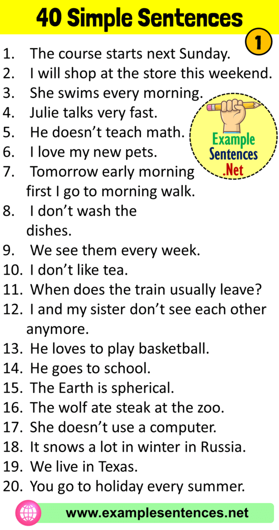 40 Simple Sentences Examples, 40 Example of Simple Sentence