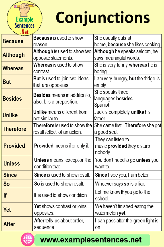 +10 Conjunctions, Definition and Example Sentences