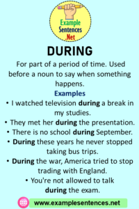 During in a Sentence, Definiton and Example Sentences - Example Sentences