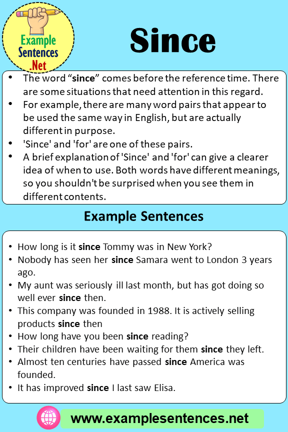 English Since in a Sentence, Definiton and Example Sentences
