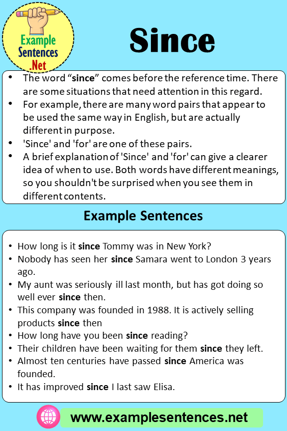 English Since In A Sentence Definiton And Example Sentences Example Sentences