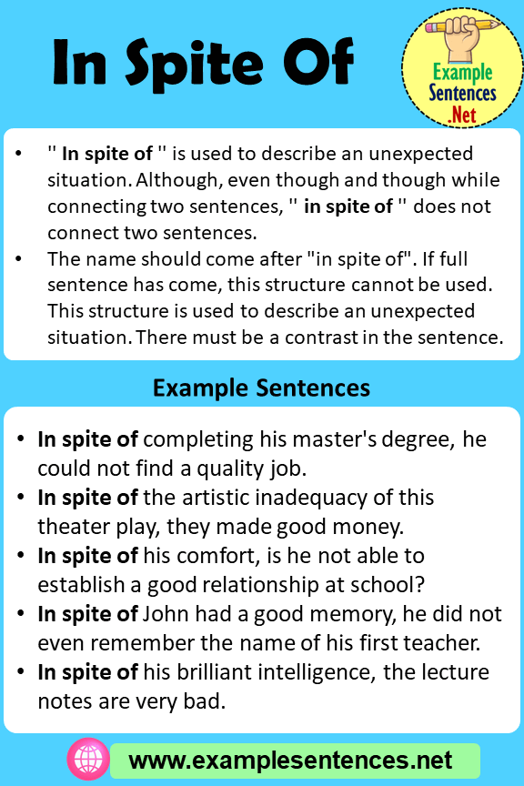 In spite of in a Sentence, Definition and Example Sentences