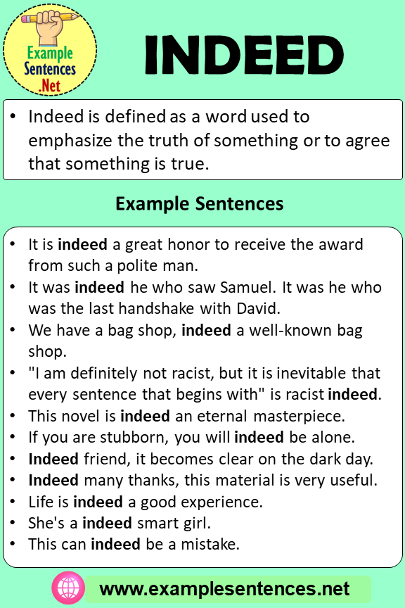 Indeed in a Sentence, Definiton and Example Sentences