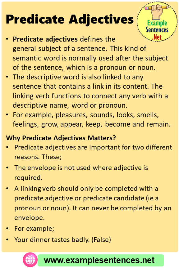 Predicate Adjectives, Expressions and Example Sentences