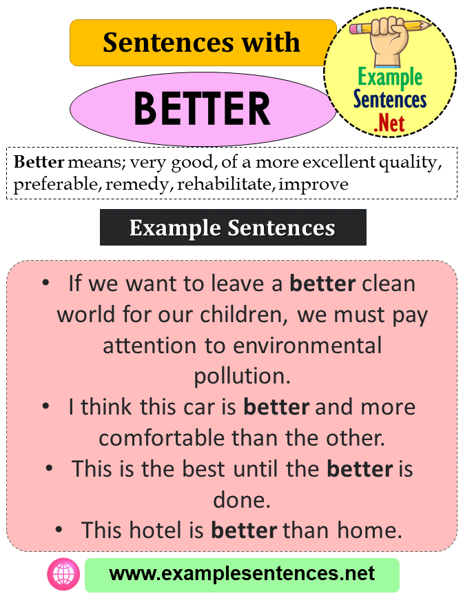Sentences with Better, Definition and Example Sentences