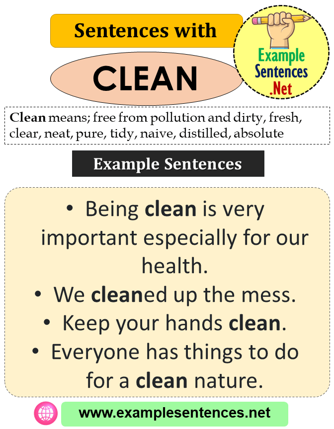 Sentences with Clean, Definition and Example Sentences