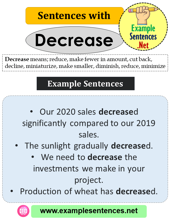 Sentences with Decrease, Definition and Example Sentences