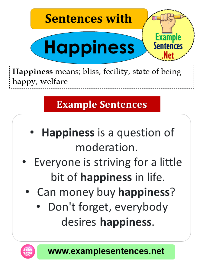 Sentences with Happiness, Definition and Example Sentences