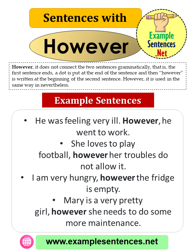 Sentences with However, Definition and Example Sentences