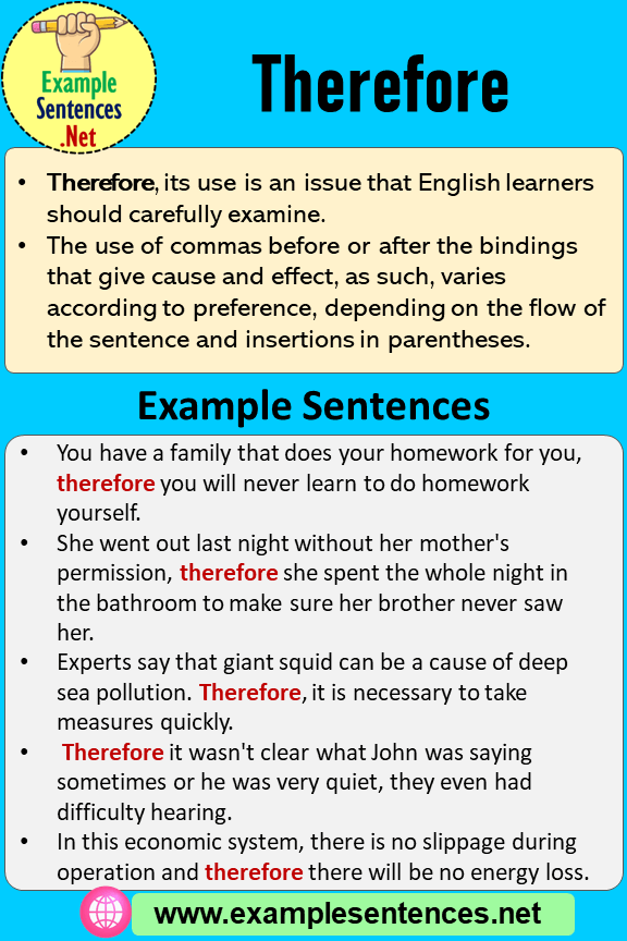 Therefore in a Sentence, Definition and Example Sentences