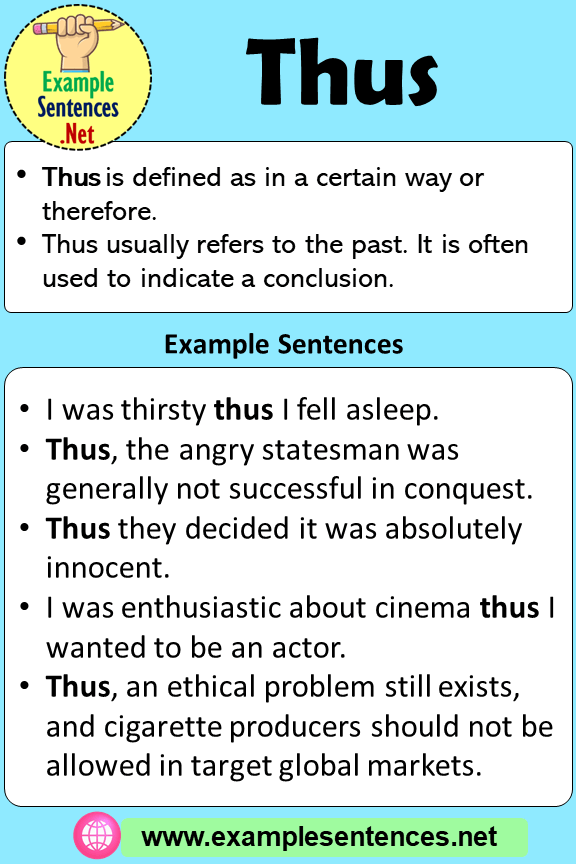 Thus in a Sentence, Definiton and Example Sentences