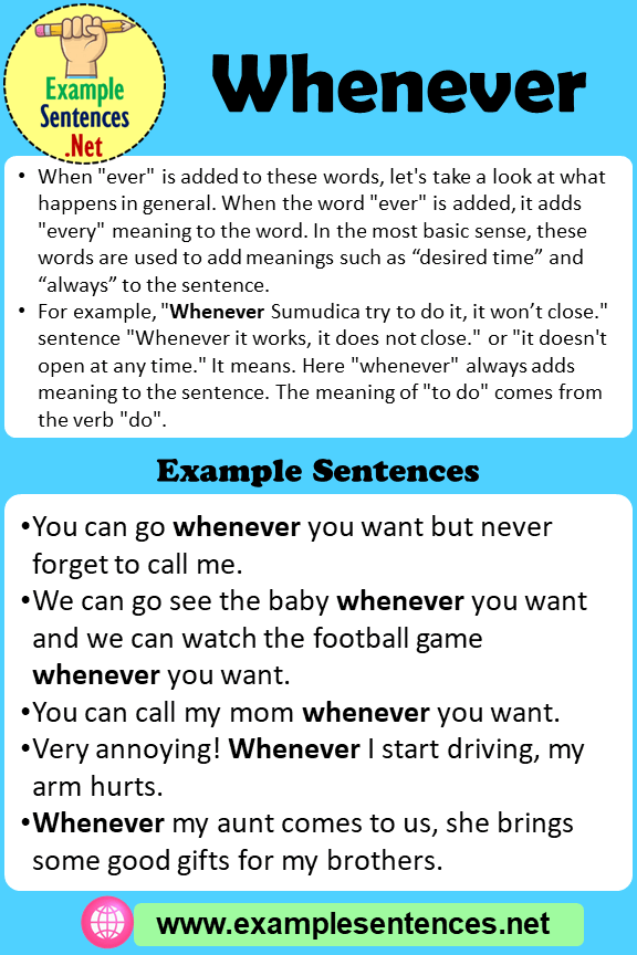 Whenever in a Sentence, Definition and Example Sentences