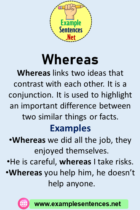 Conjunctions Whereas in a Sentence, Definition and Example Sentences