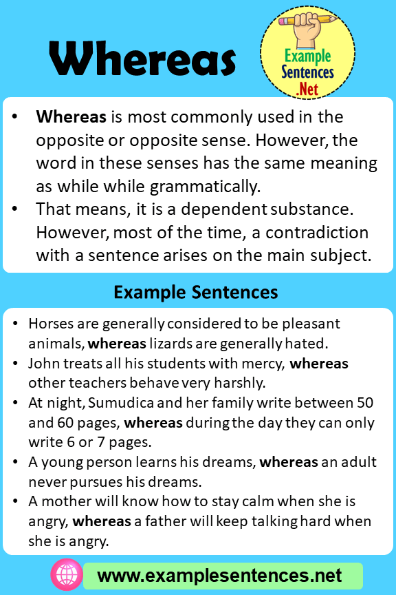 Whereas in a Sentence, Definition and Example Sentences